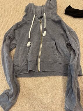 Revolution Women's Gray Hooded Zip Cardigan with Drawstrings